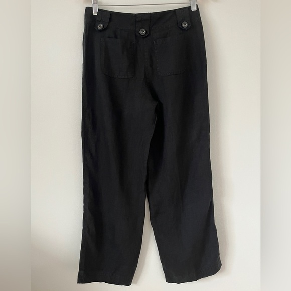 Talbots Irish Linen Pants Woman Size 4 Petite Wide Leg Solid Black EUC *J13 - Picture 2 of 3
